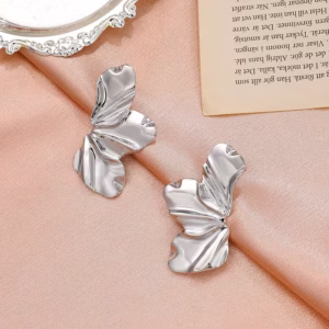 Vintage Silver Geometric Stud Petal Earrings