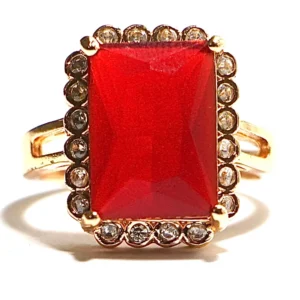 Red Crystal Halo Ring - Gold Tone