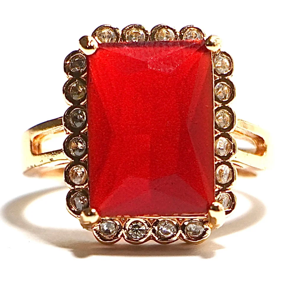 Red Crystal Halo Ring - Gold Tone