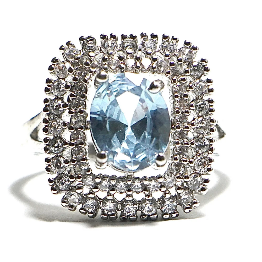 Sky Blue Gemstone Inspired Halo Ring
