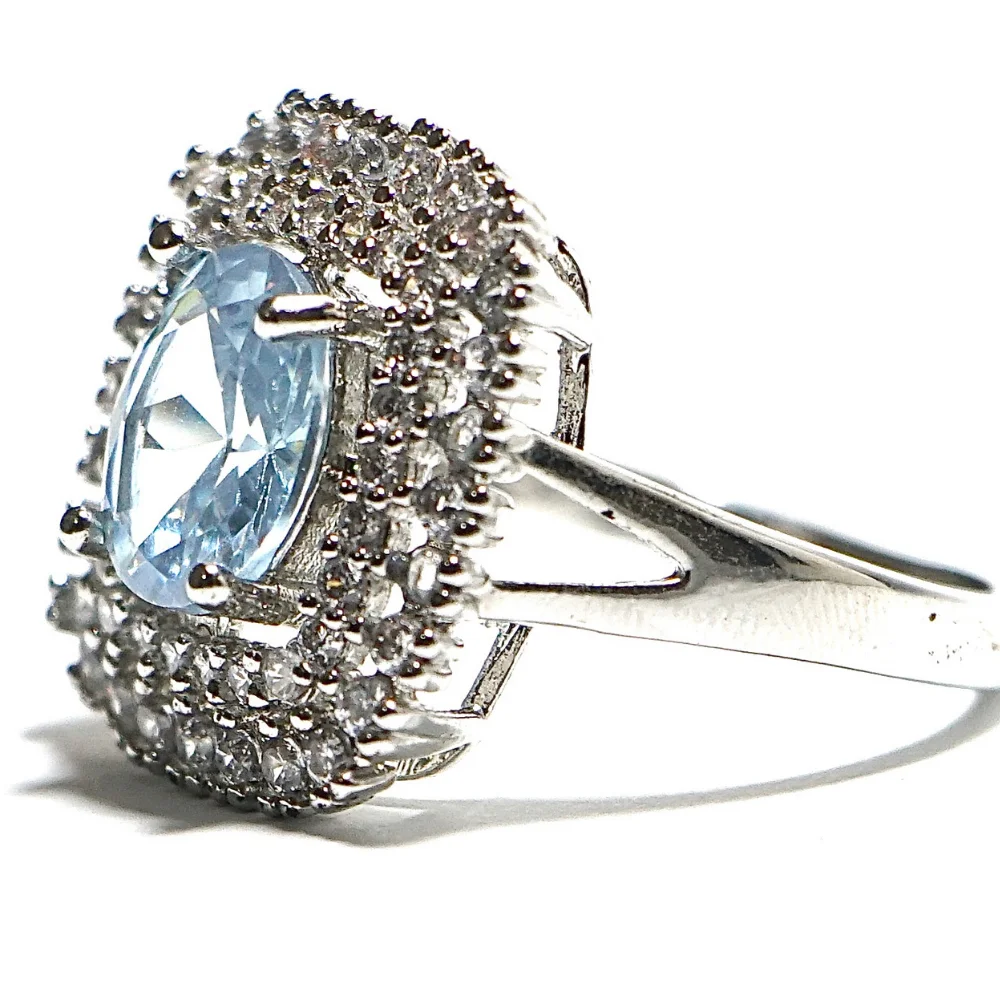 Sky Blue Gemstone Inspired Halo Ring - Image 2