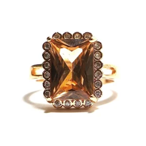 Brown Crystal Cocktail Ring - Gold Tone