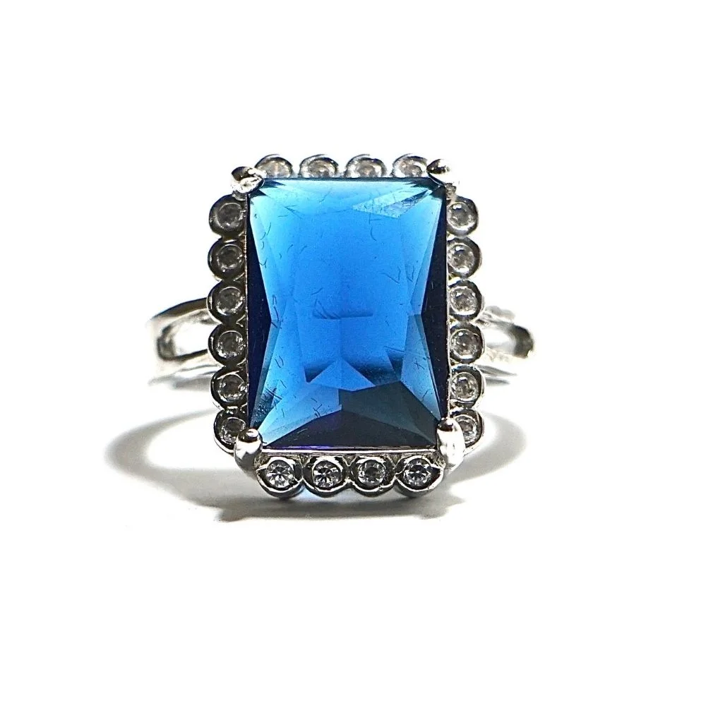 Blue Crystal Accent Piece - Silver Tone