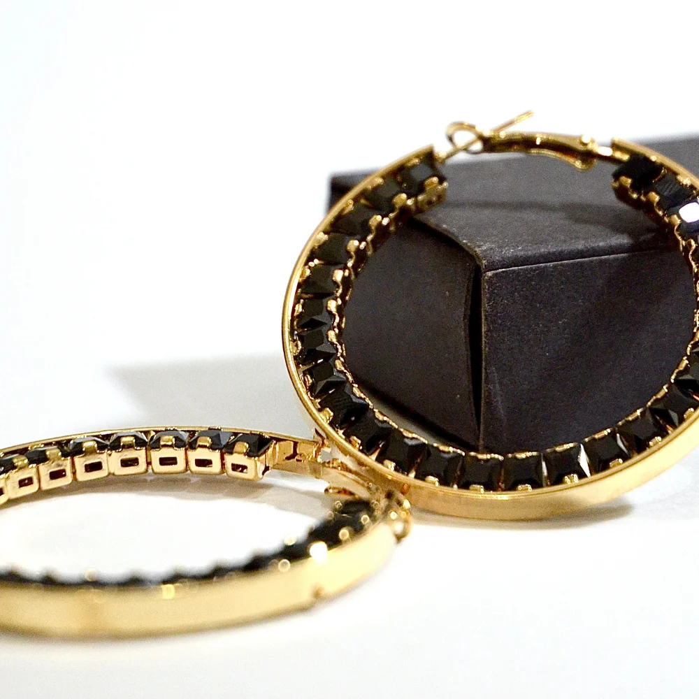 Black Gold Hoop Earrings - Image 2