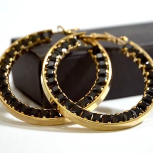 Black Gold Hoop Earrings