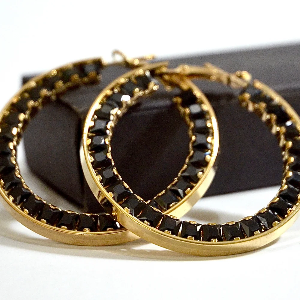 Black Gold Hoop Earrings