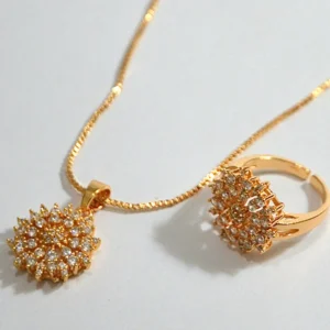Radiant Crystal Flower Gold necklace and Ring