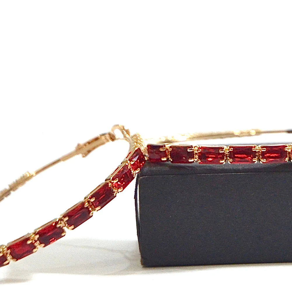Ruby Crystal Gold Earrings - Image 2