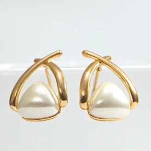 Gold Pearl Geometric Earrings