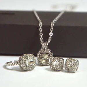 Luxury Cubic Zirconia Halo Frame 4-Piece Jewelry Set
